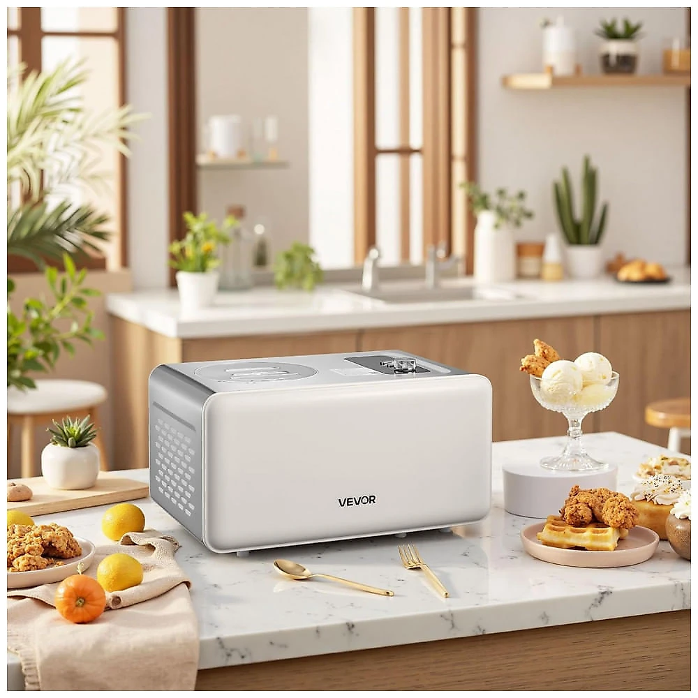 Máquina de Sorvete Automática VEVOR com Compressor Integrado, 1,89 Litros Sem Precisar Congelar, Máquina de Sorvete de Gelato Elétrica