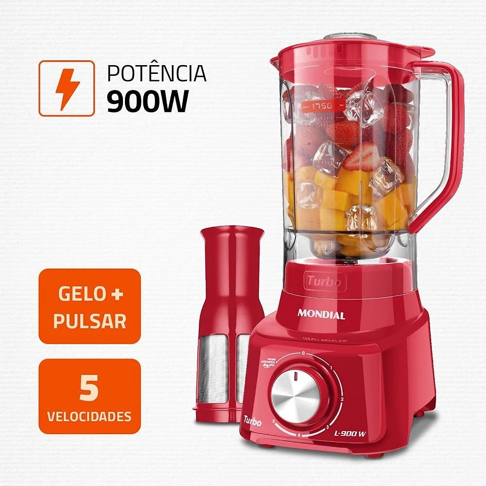 Liquidificador mondial turbo l900 vermelho 900w com 5 velocidades