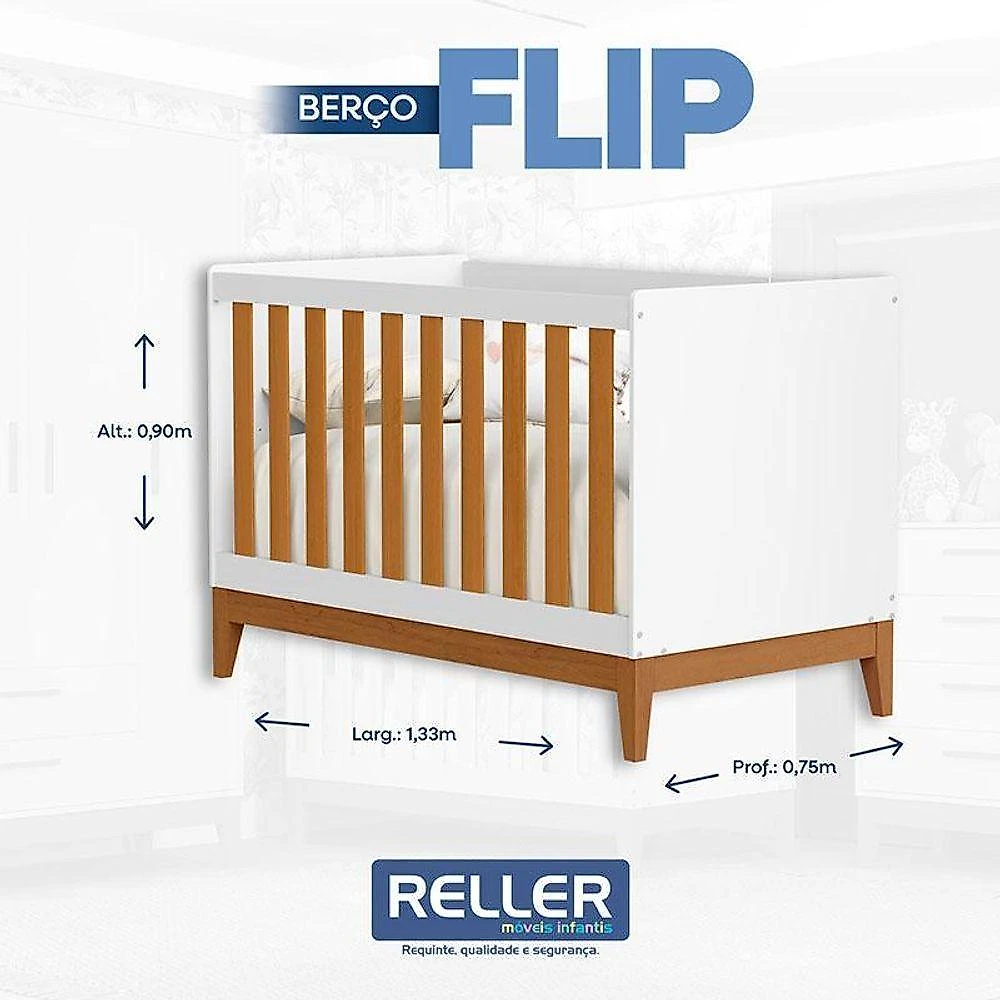 Conjunto Berço Flip e Guarda Roupa Casal 6 Portas 4 Gavetas Branco Móveis Henn