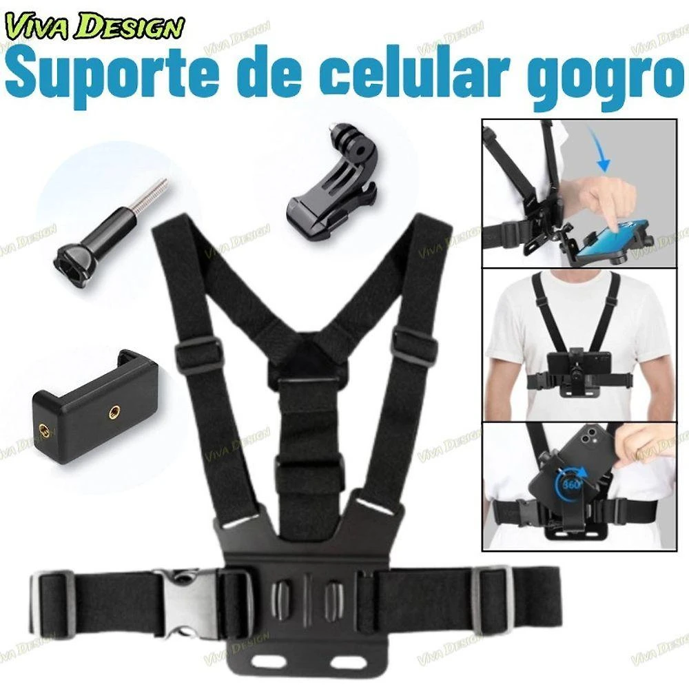 Suporte Peitoral para Celular e Gopro OEM com Cinta Ajustável e Compatibilidade Universal Android