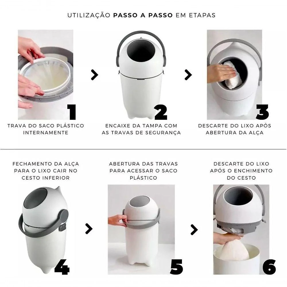 Lixeira para Fraldas 3366 Antiodor Vedacao Total 10L Branco para Quarto do Bebe Clingo