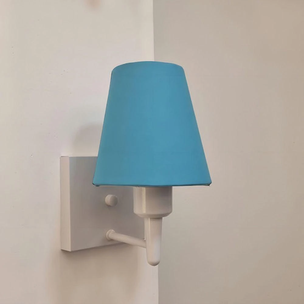 Arandela Quadrada Md-2034 Branco Cúpula Em Tecido Cone Azul Bebê - Bivolt