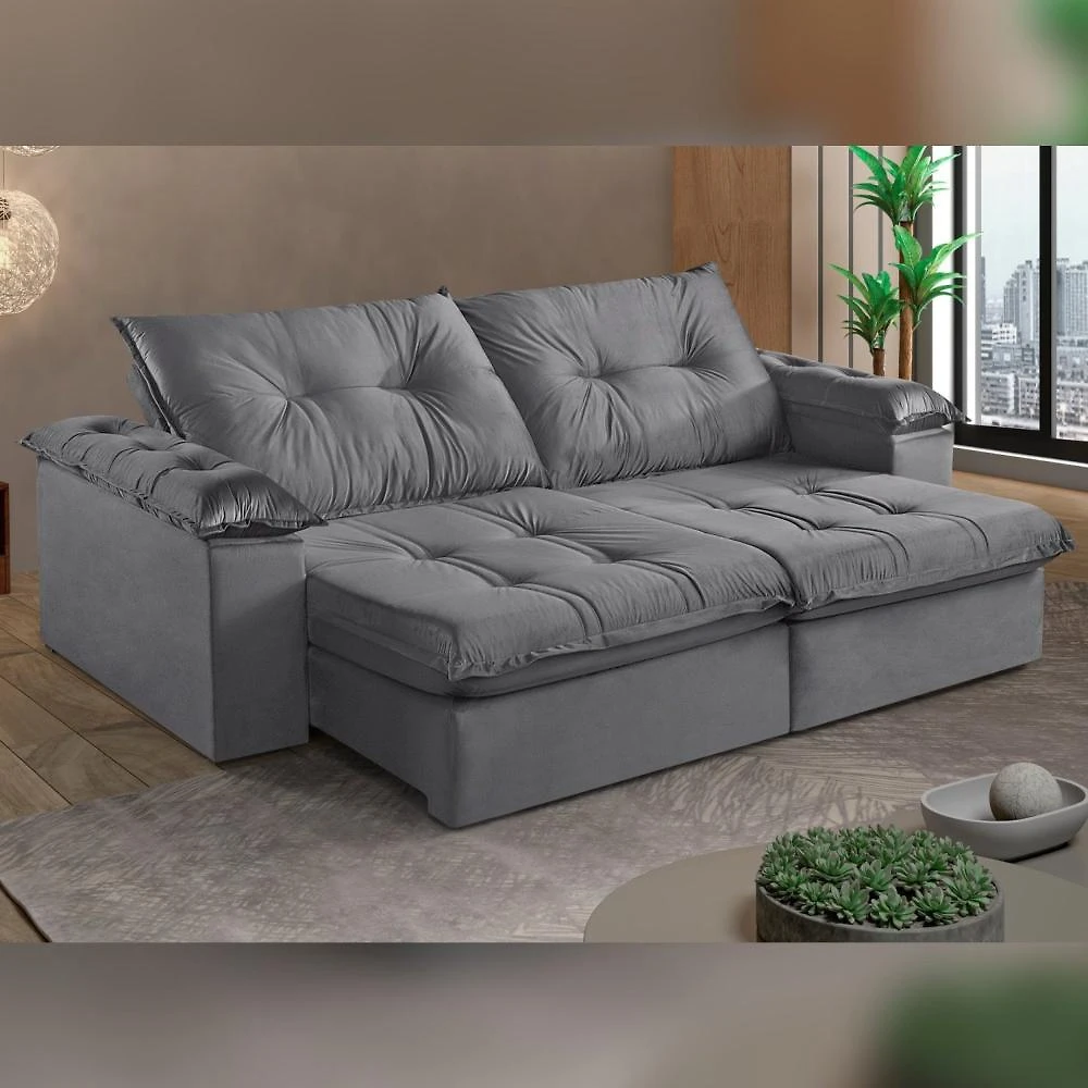 Sofá Retrátil e Reclinável Modulado 2 Lugares 290cm Pés em Madeira Maciça Canadá