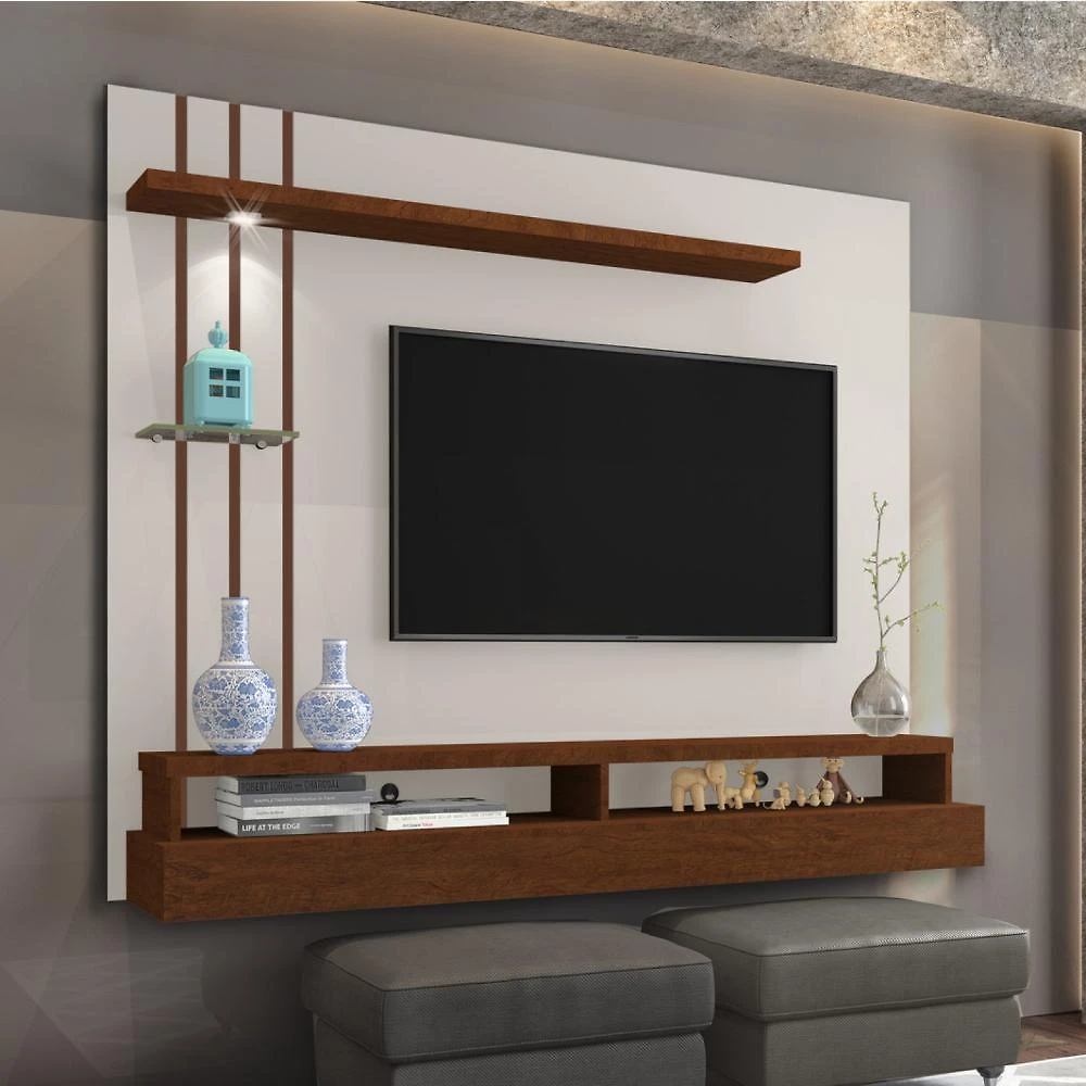 Miniatura Painel TV Eros Carmolar Off White/Canela