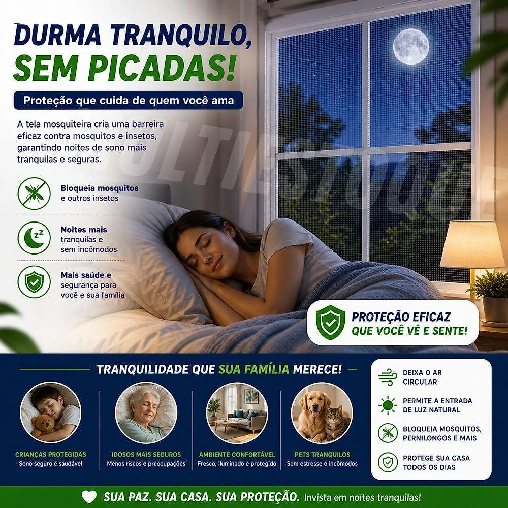 Tela Mosquiteira com Velcro 105x125cm Protecao para Janelas e Portas Vida Pratika