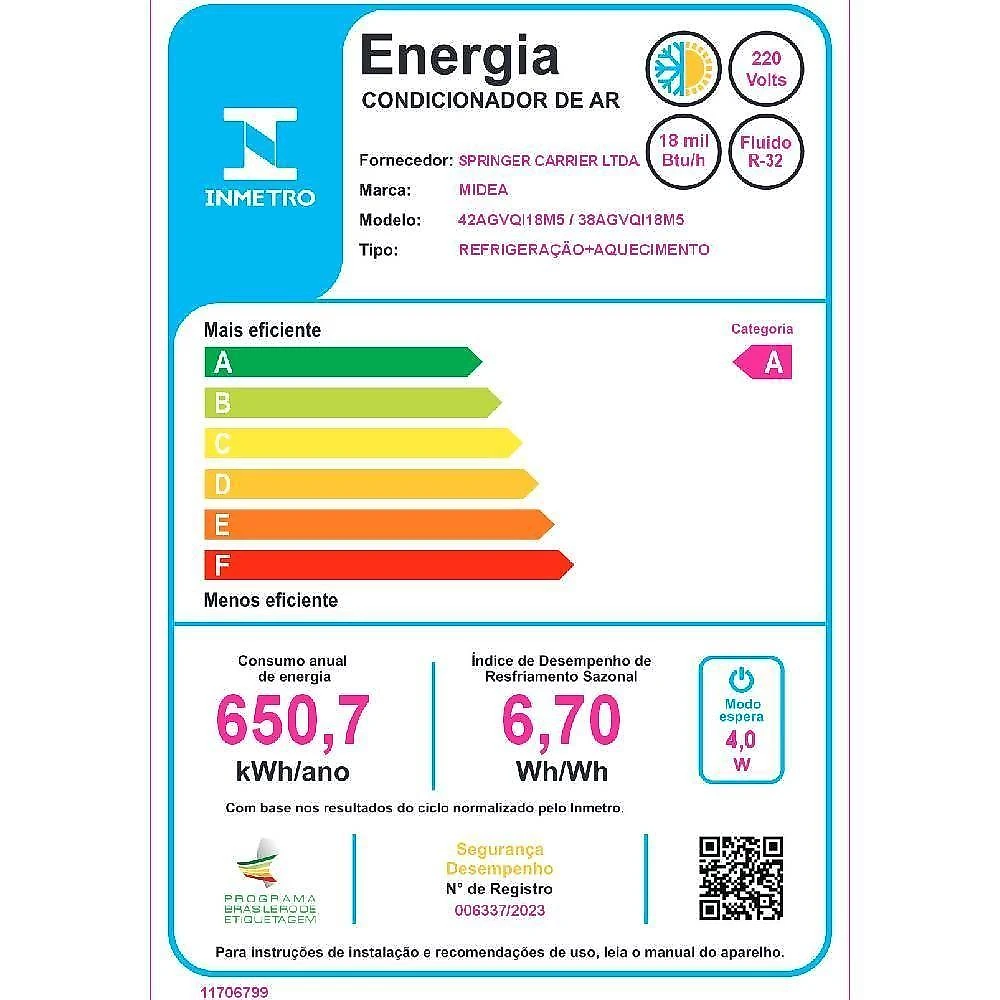 Ar condicionado split springer midea xtreme save connect 18000 btus quente e frio inverter 220v 38agvqi18m5