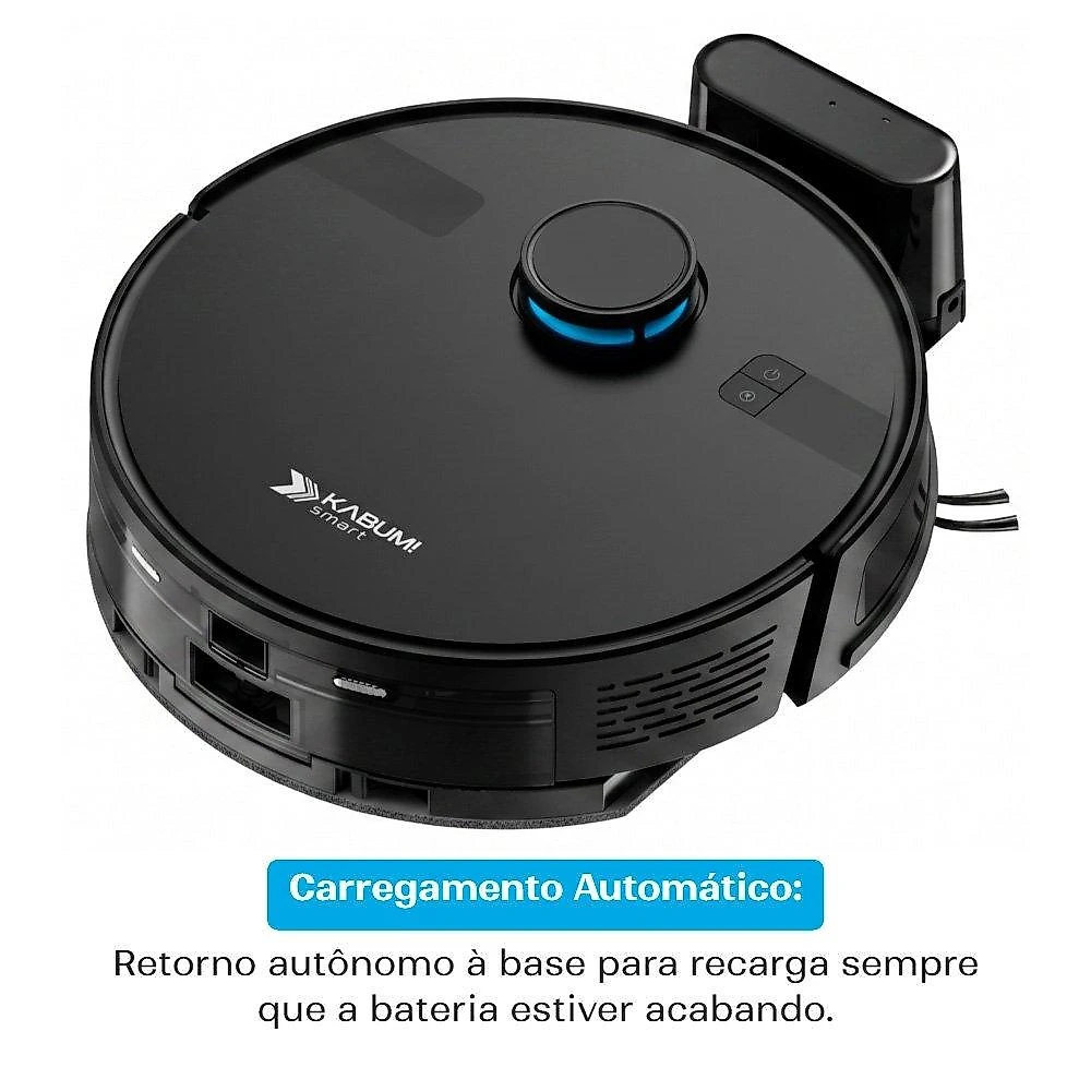 Robô Aspirador e Passa Pano KABUM! smart K800, Mapeia a Laser, 5 Modos de Limpeza, 5000Pa, APP, Recarga Automática, Preto - KSAR800PT