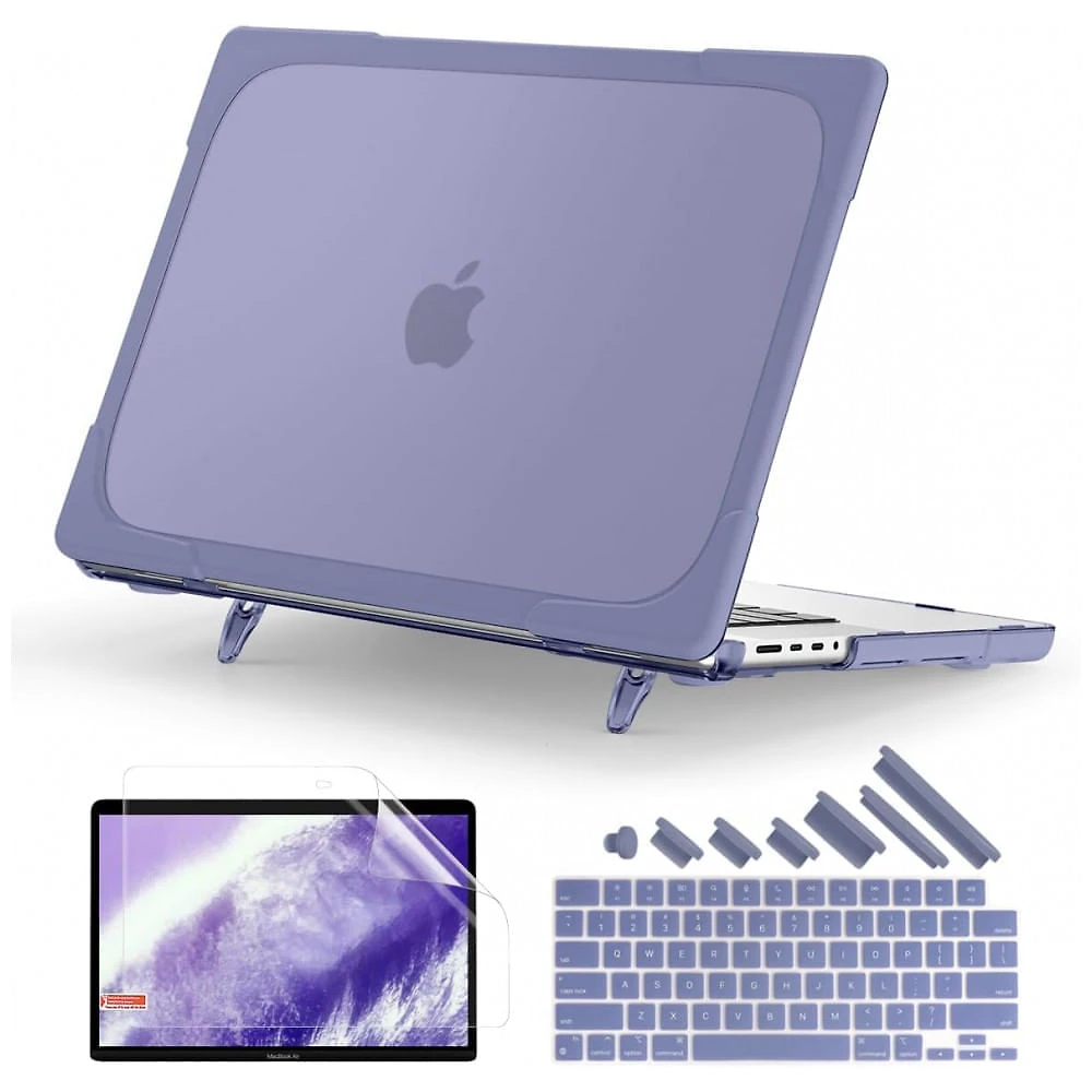 Capa Rígida Batianda MacBook Pro 16" Lavanda Cinza – Modelos A3403, A3186, A2991, A2780, A2485 com Suporte Dobrável