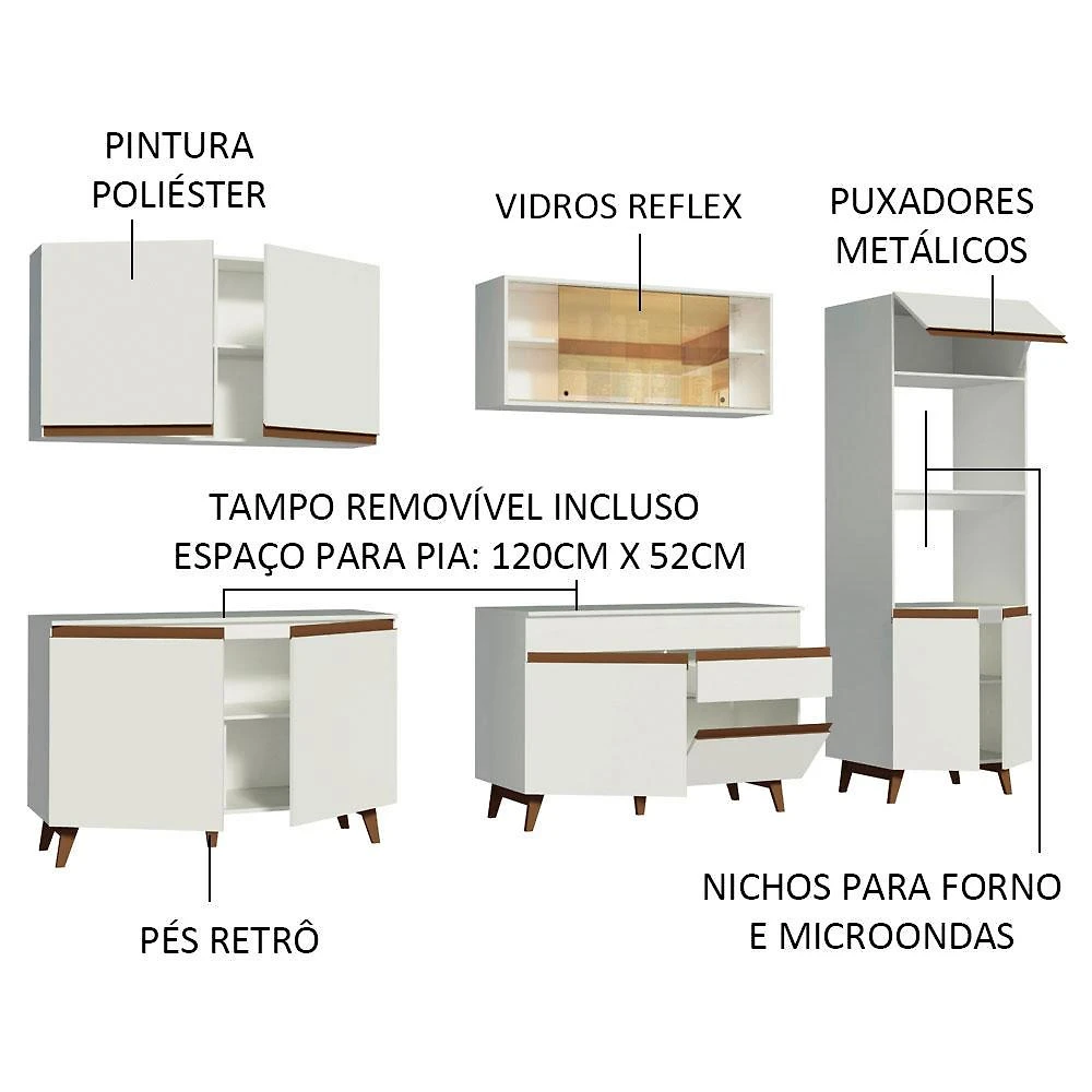 Miniatura Armário de Cozinha Completa 310cm Branco Reims Madesa XA01 Branco