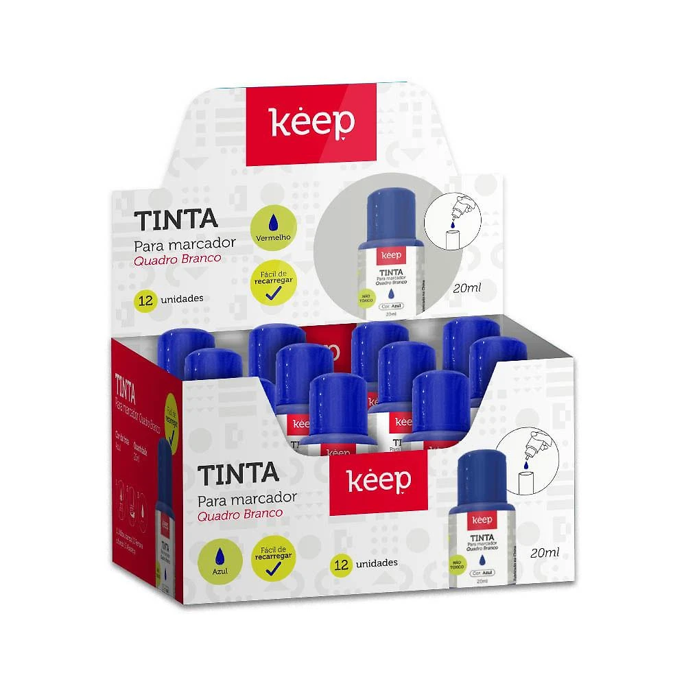 Tinta refil para marcador de quadro branco 18ml azul caixa c/ 12 unidades keep - mr039out [reembalado]