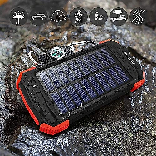 Powerbank Carregador solar Qi Wireless Sem Fio 10000mAh Bateria Externa Lanterna LED Bússola Chuva