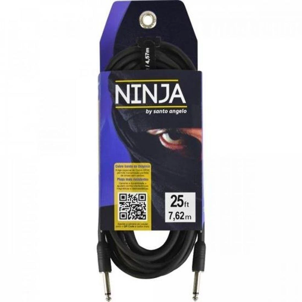 Cabo para Guitarra Ninja 7,62M Mono P10 X P10 com Conectores em ZAMAC Preto Santo Angelo