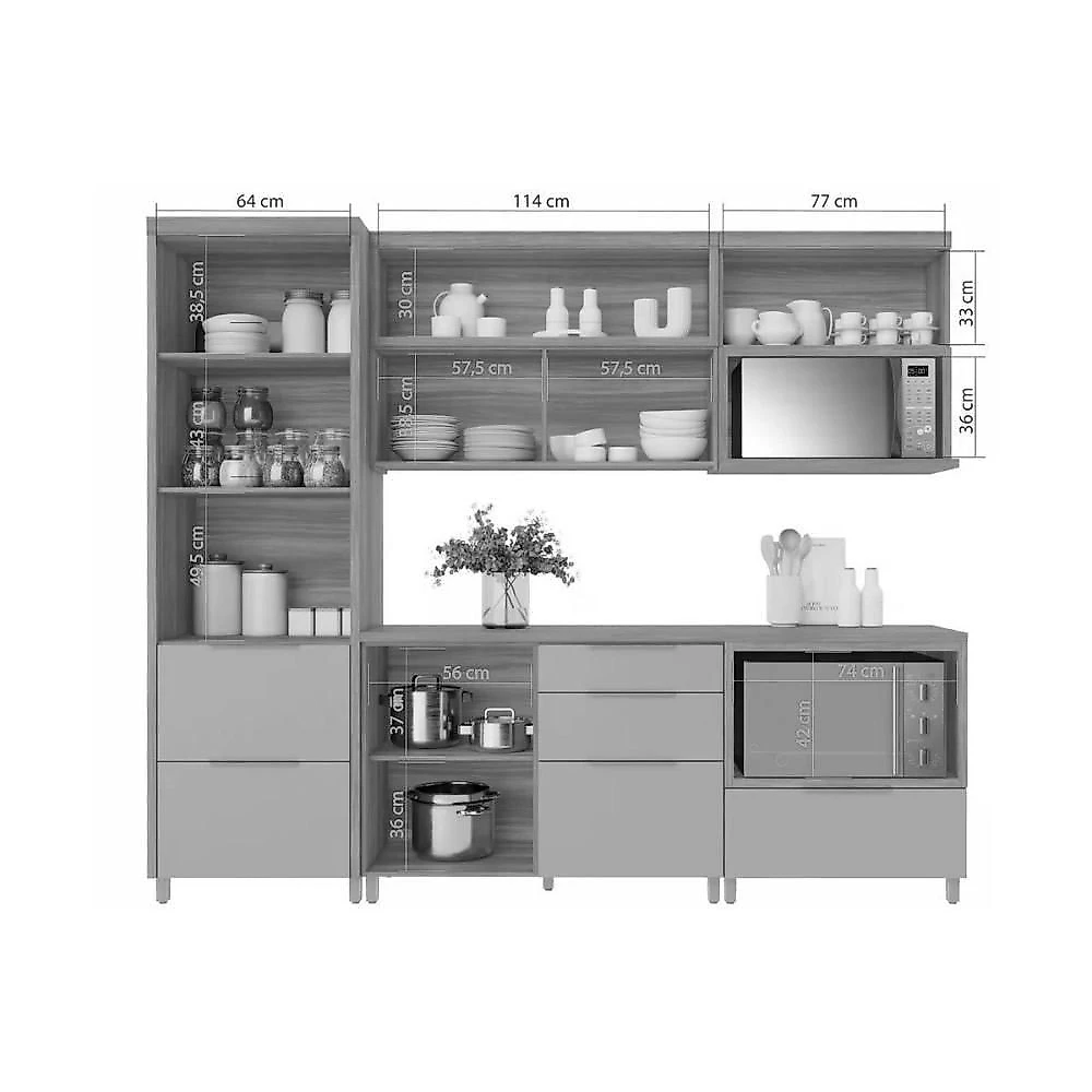 Cozinha Modulada Nesher Marquesa 10 Peças (2aéreos+2balcões+1paneleiro+5complementos) C6p69 Nature-verde-nesher