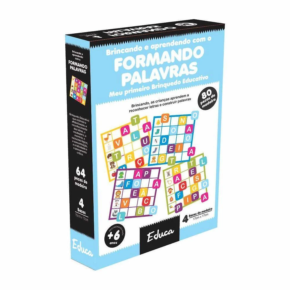 Jogo Pedagógico Formando Palavras Estimula Aprendizado com Letras e Bases de Madeira 80PEÇAS