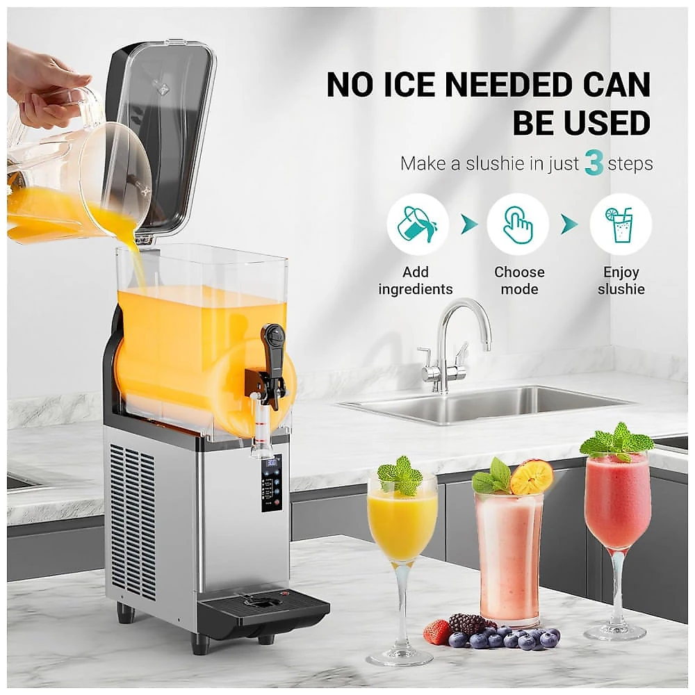 Máquina de Slush Raspadinha Mirfee 15L Comercial Aço Inox LED Auto Limpeza 240V