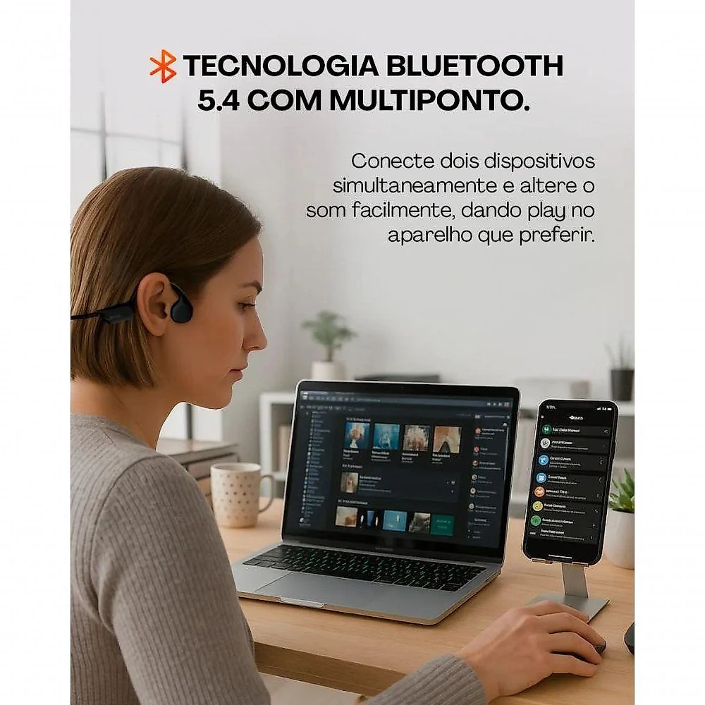 Fone de Ouvido Geonav Condução Óssea IPX8 para Atividades Físicas e Natação 110V Preto