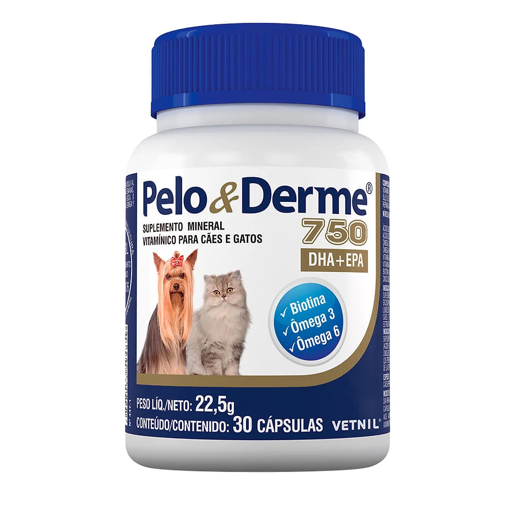 Pelo & Derme 750 Suplemento Vitamínico para Cães e Gatos 30 Cápsulas
