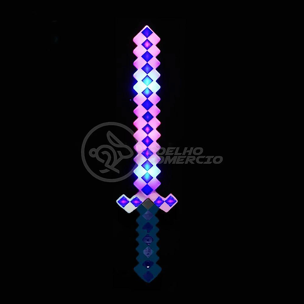Brinquedo Espada Pixel Minecraft 58cm A Pilha Azul