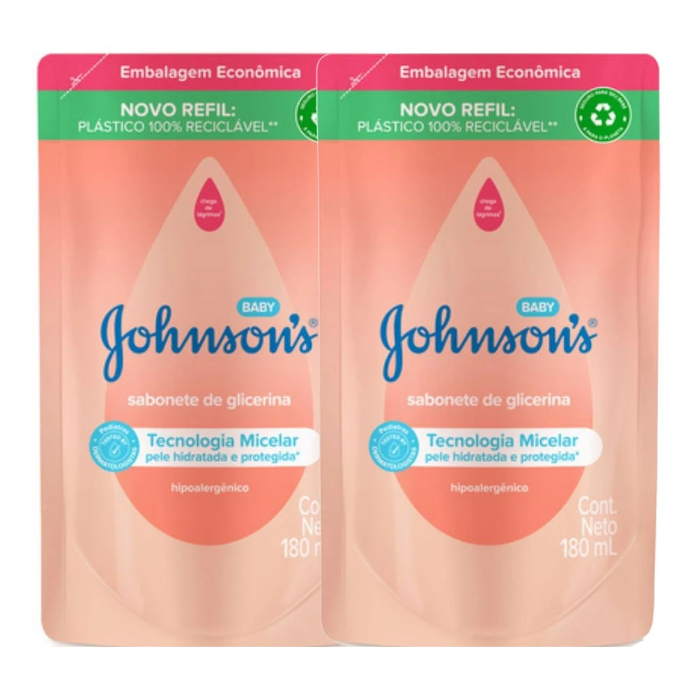 Sabonete Líquido de Glicerina Johnson's Baby Refil 180ml | Kit com duas unidades