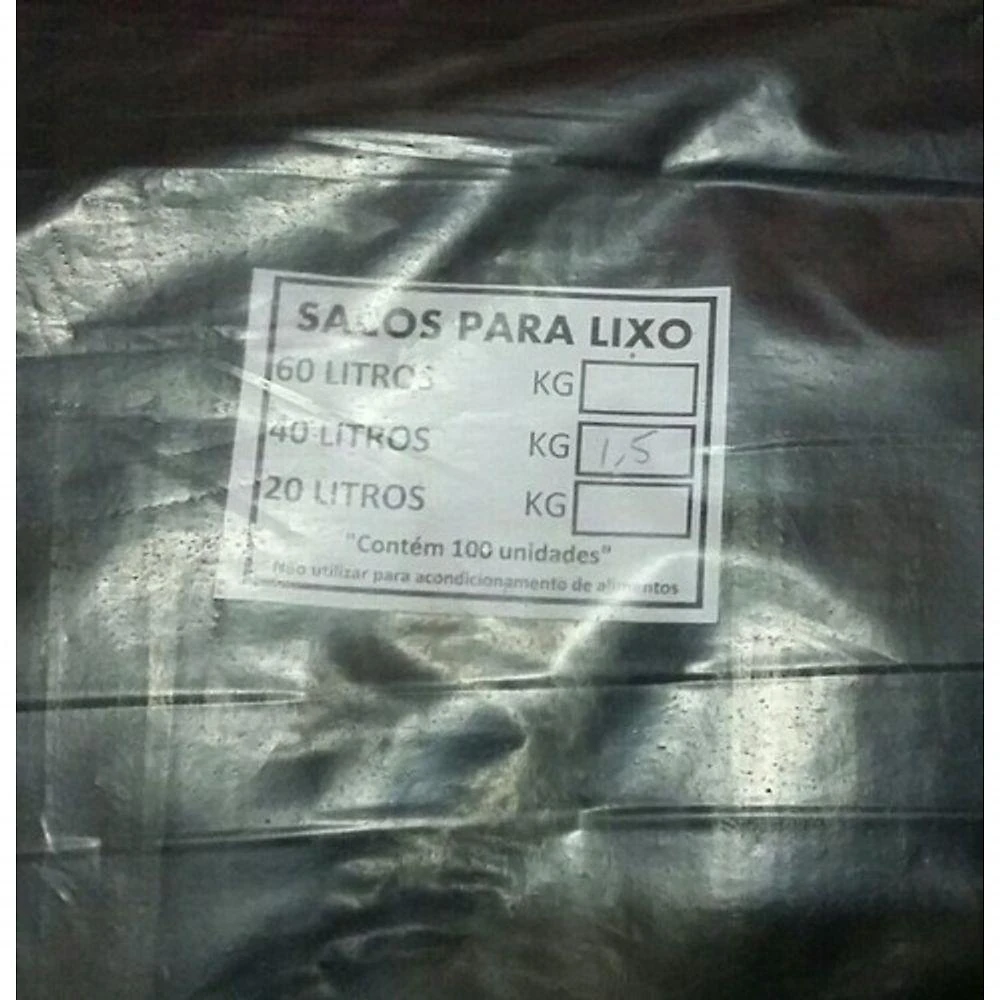 Saco para Lixo 40 Litros Preto Resistente 70CM X 55CM com 100 Unidades para Uso Doméstico Higipack