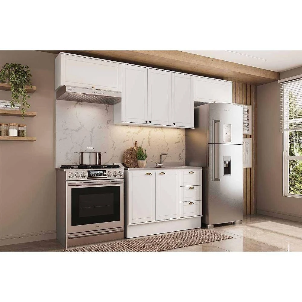 Cozinha Modulada Bella C4P254 6 Portas 3 Gavetas MDF 120cm Branco Carraro