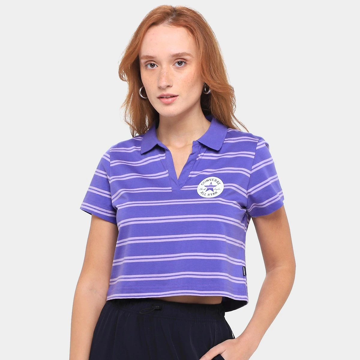 Camiseta Converse Polo Cropped Listrada Feminina