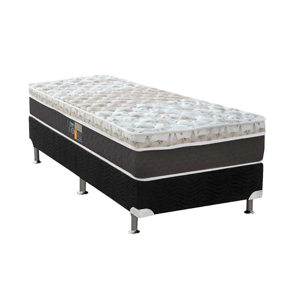 Kit Cama Box Solteiro Molas Ensacadas Euro Pillow Suede Preto