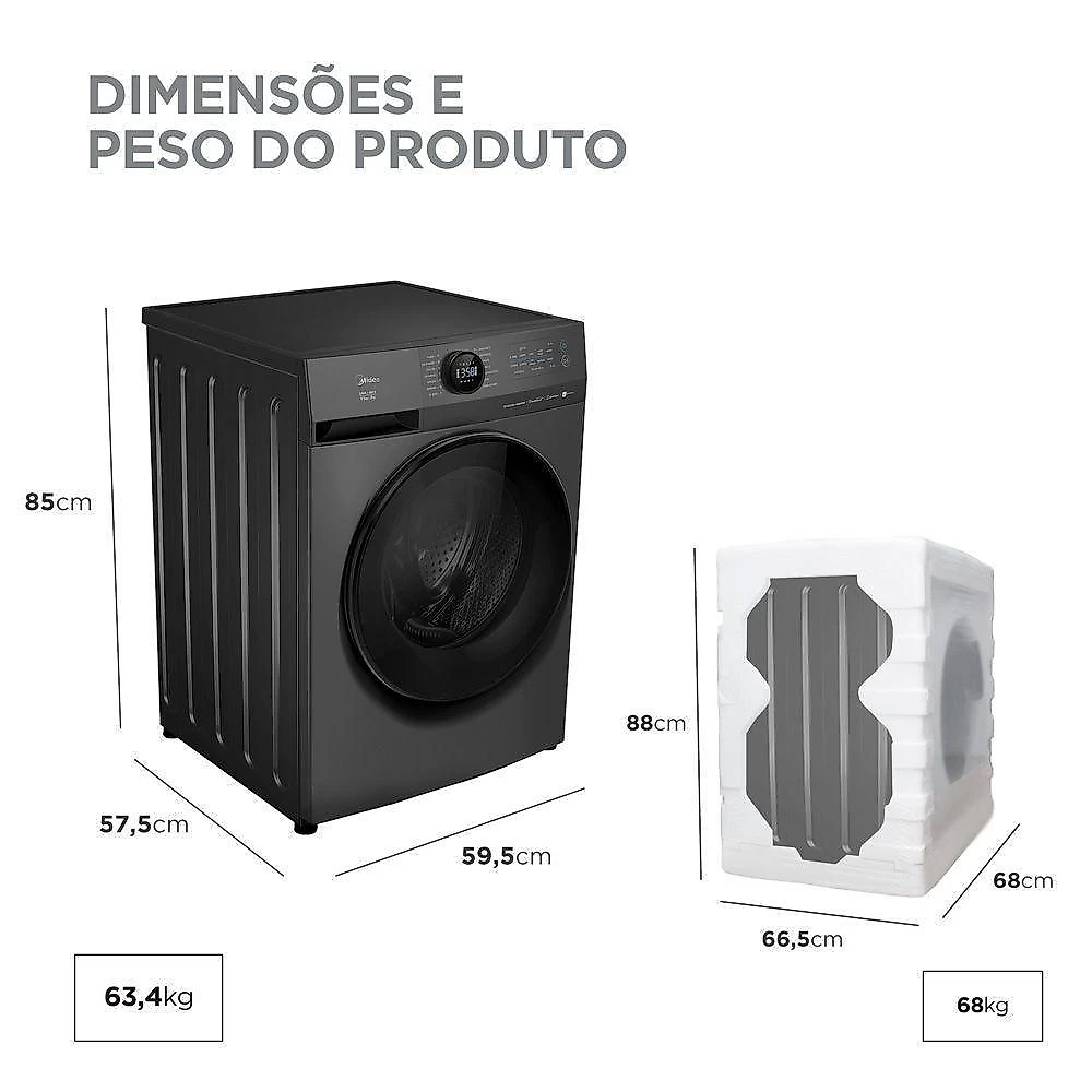 Lavadora de roupas lava e seca midea 11kg 220v titanium mf201d110wb/gk-02