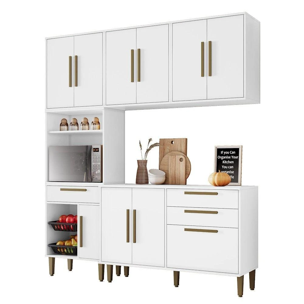 Cozinha Modulada Lorena 10 Portas com Fruteira 182cm Branco Kaiki Móveis
