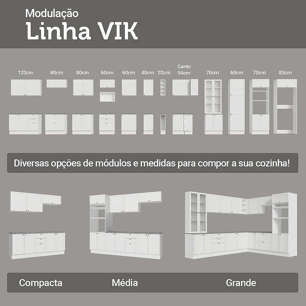 Armário Aéreo 40 Cm 1 Porta Branco Vik Madesa Branco