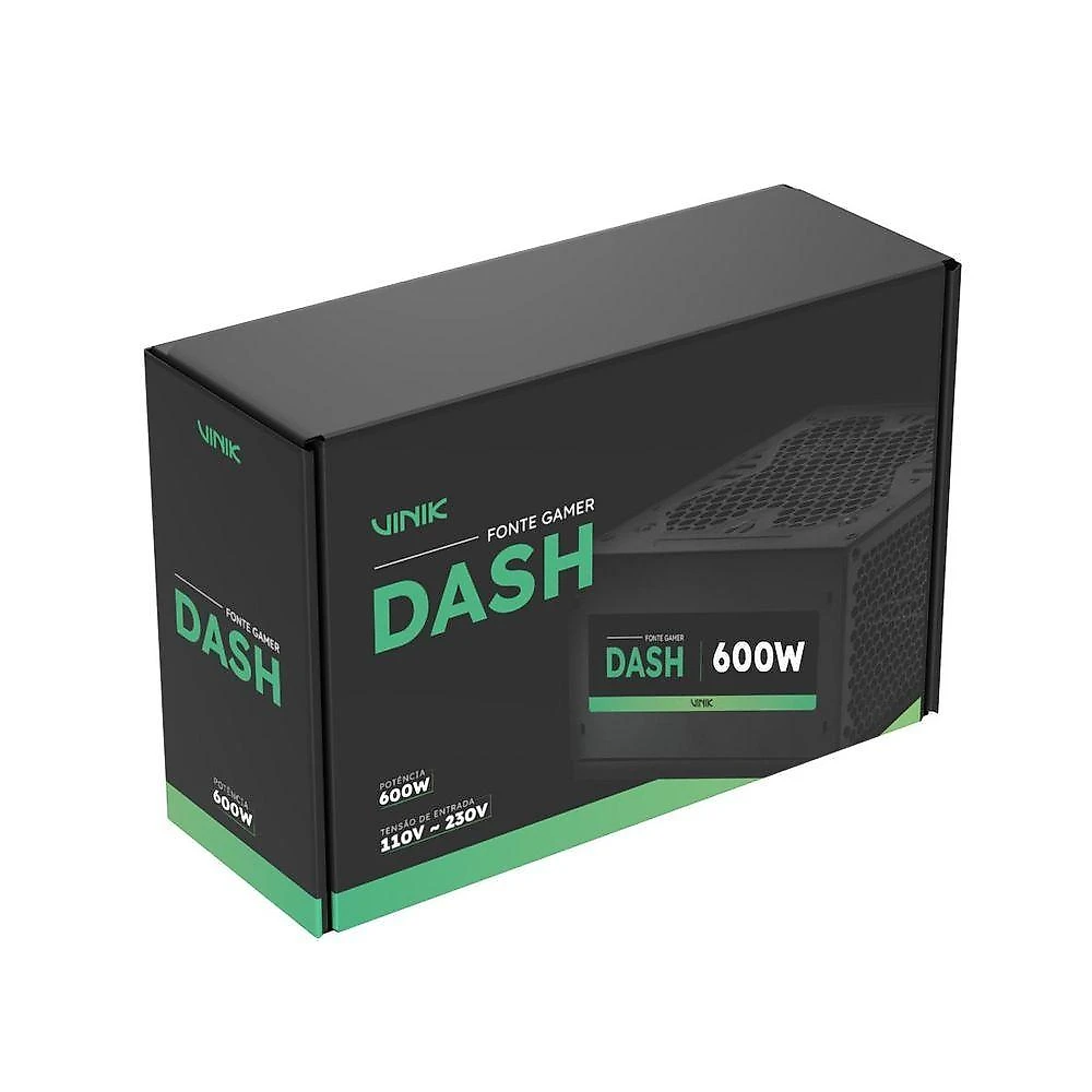 Fonte Gamer Vinik Dash VFG600WPV3 600W para PC com Design em Preto Fosco