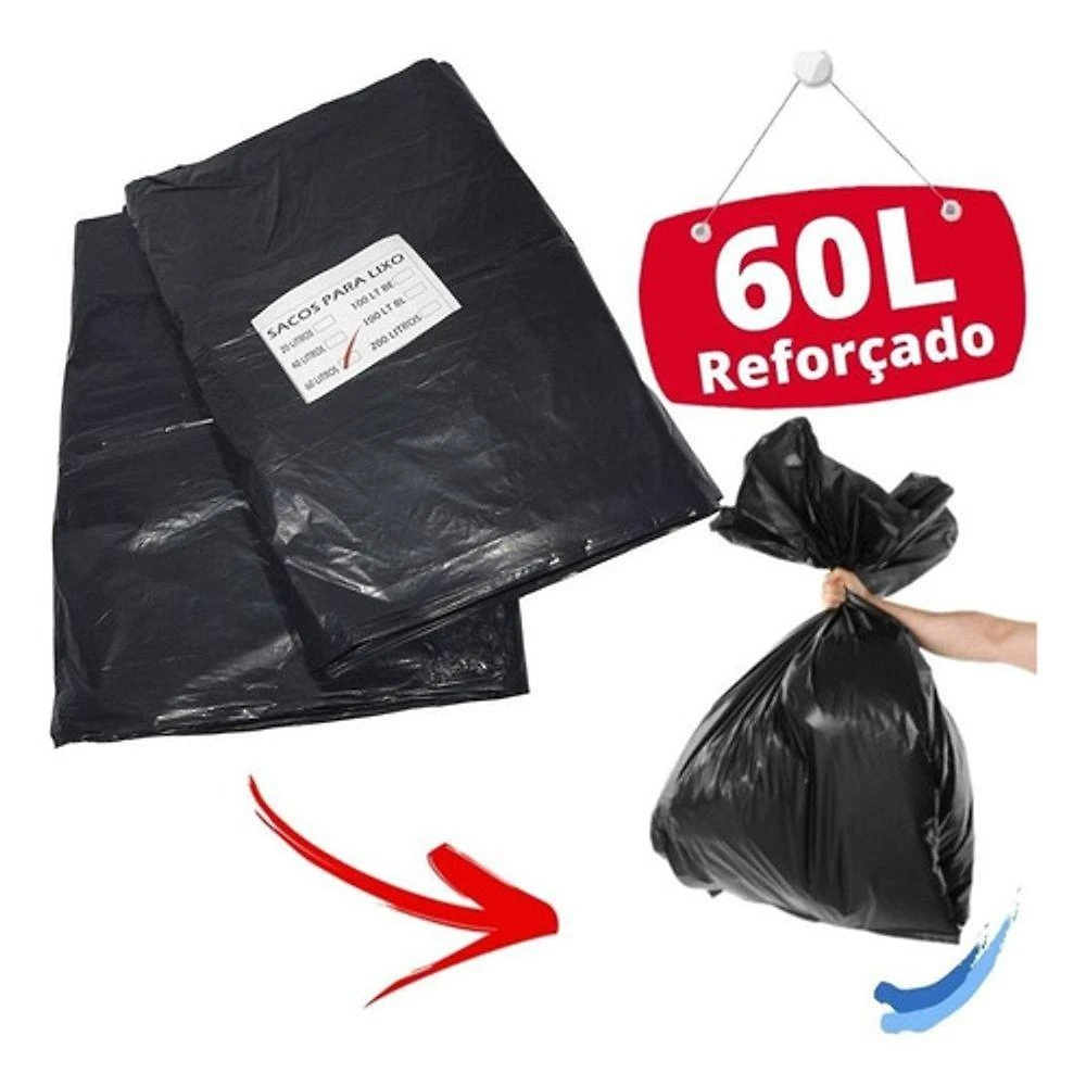 Saco para Lixo Sacos de Lixo 60 Litros em Polietileno de Baixa Densidade Preto Higipack