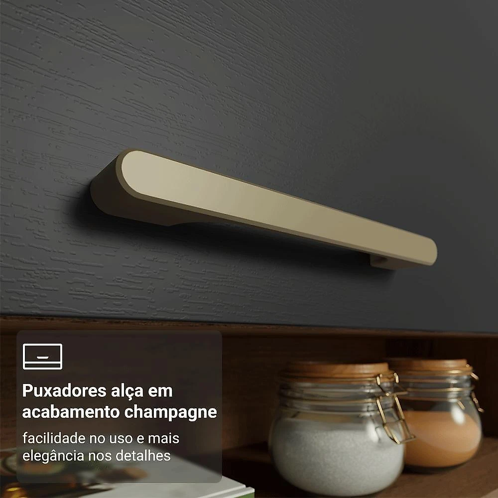 Cozinha Compacta Lille 12 Portas 1 Gaveta MDP 305CM Rustic-Preto Madesa