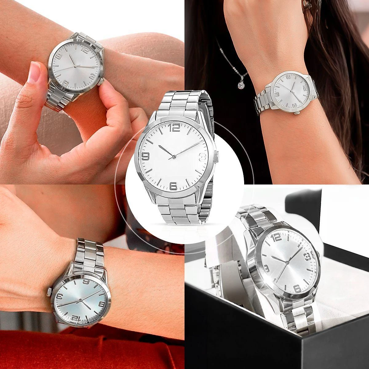 Miniatura Relógio Feminino Prata Aço Inox Prova Dágua + Caixa +