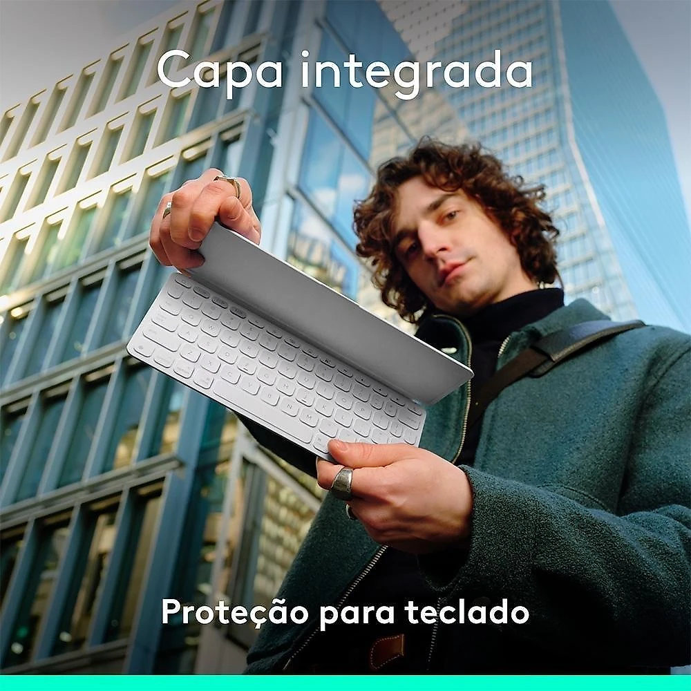 Teclado Sem Fio Logitech Keys-To-Go 2, Bluetooth, para Tablets, macOs, Windows, Capa Integrada, Claro - 920-012919