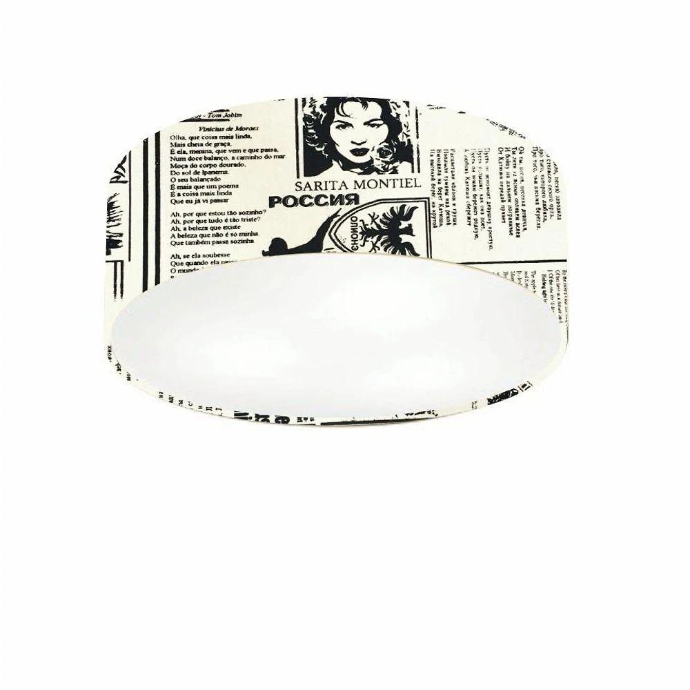 Plafon Cilíndrico Vivare Md-3046 Cúpula Em Tecido 35x12cm - Bivolt Estampado-jornal 127/220v