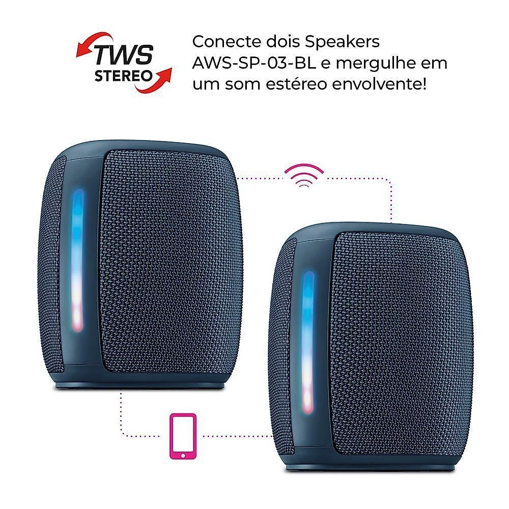 Caixa de som aiwa aws-sp-03-bl 15w bluetooth ipx4 com iluminação rgb azul