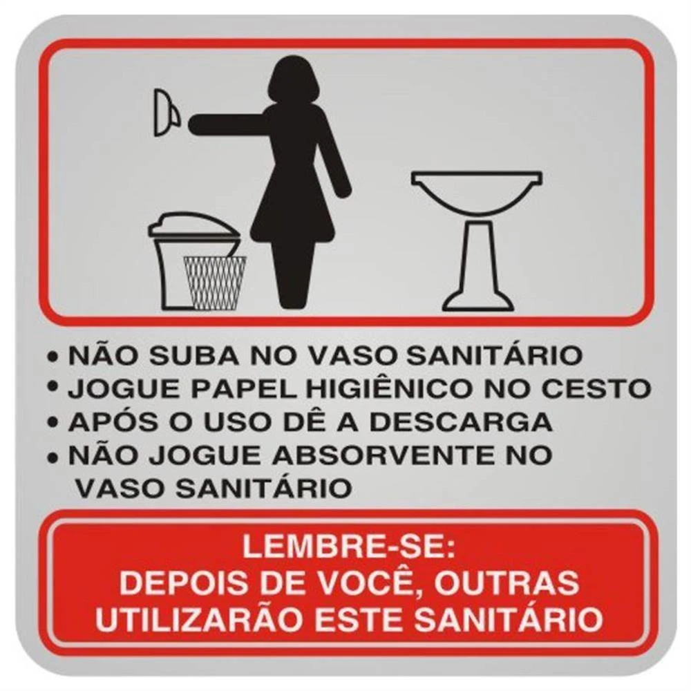 Placa de Alumínio Autoadesiva 12x12cm Educativa Sanitario Feminino 900 Ae Sinalize Placa 12x12
