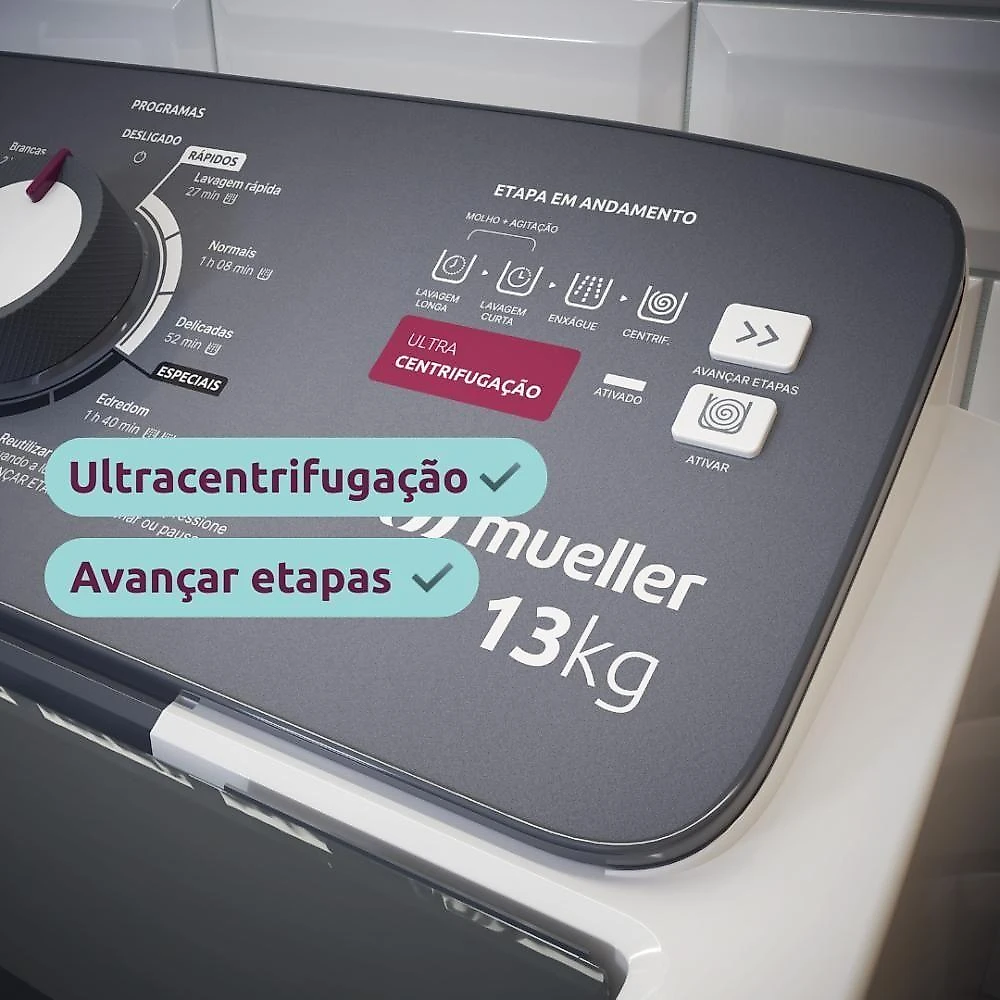 Máquina De Lavar Mueller 13kg Com Ultracentrifugação E Ciclo Rápido MLA13 110V Branco