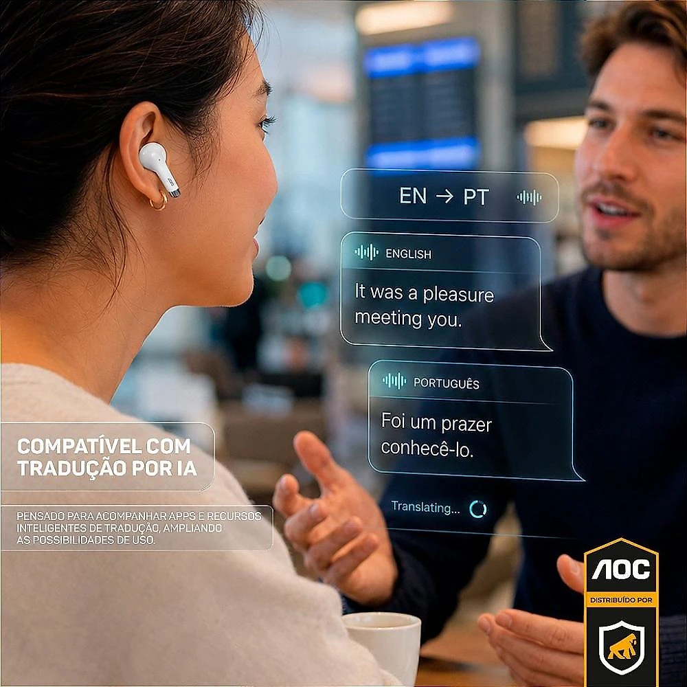 Fone de Ouvido Bluetooth Earbuds Pro V5.4 com Estojo de Recarga e Baixa Latência - Branco - AOC