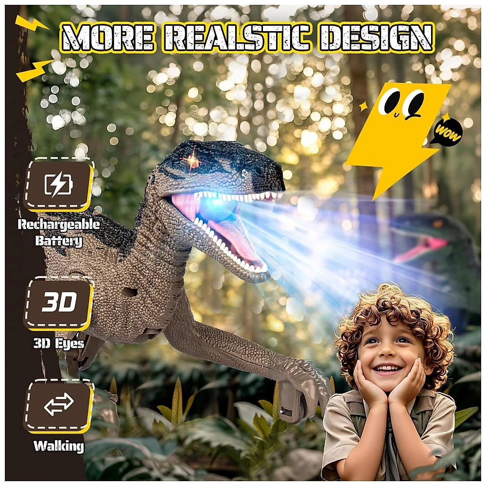 Brinquedo de Dinossauro para Crianças - Controle Remoto 2.4GHz com Andar, Sons Realistas e Modo Demonstração - Rcfunkid