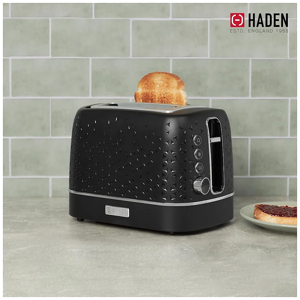 Torradeira HADEN Starbeck 2 fatias preta e cromada com fenda larga e 7 níveis de tostagem 1600W 110V