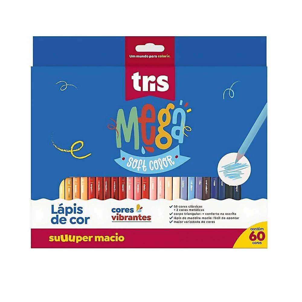 Lápis de Cor Tris Mega Soft Color com Mina Super Macia e Pigmentação Intensa 60 Cores