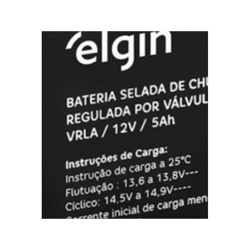 Bateria Selada F187 12V 5Ah VRLA-AGM com Terminais FAST ON Preto Elgin