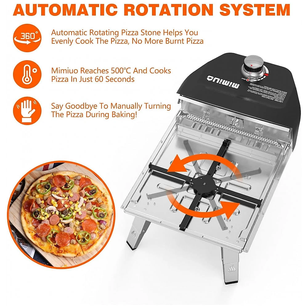 Forno de Pizza Mimiuo Tisserie G-Oven 35 cm a Gás Propano Pedra Refratária Giratória 482°C Napolitana Portátil Externo Preto