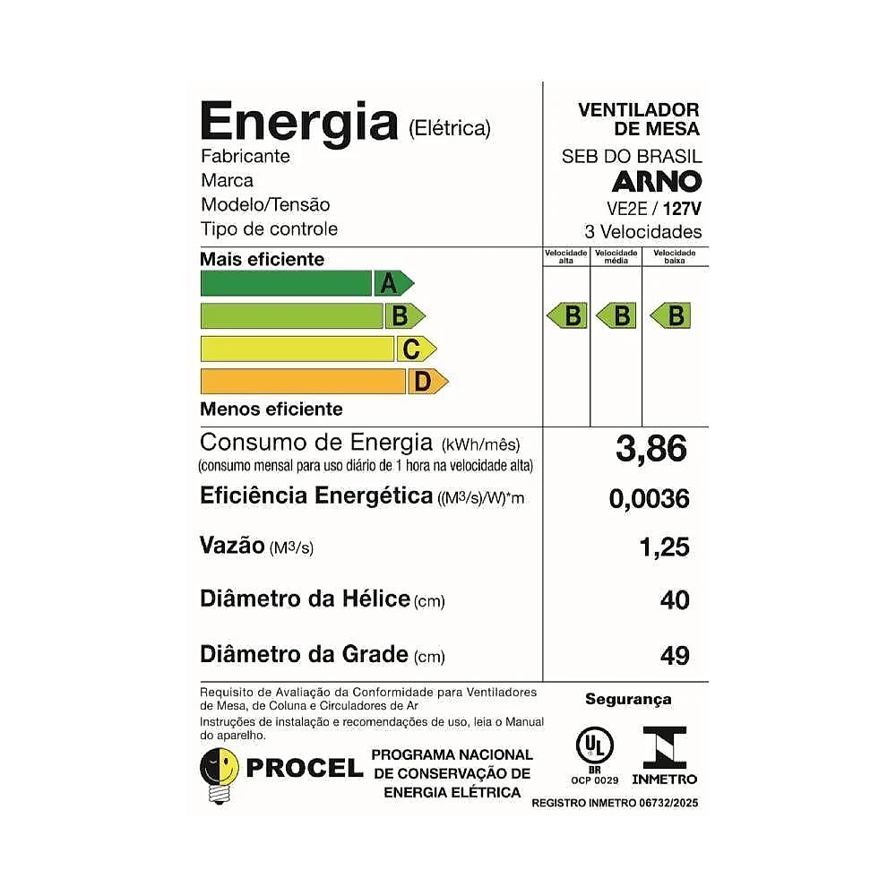 Ventilador arno mesa essential 40cm 6 pás 127v ve2e 2720018600