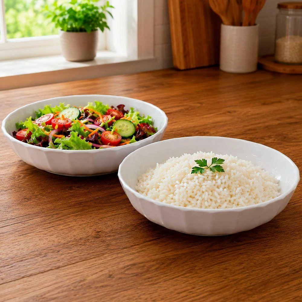 Tigela Bowl Saladeira em Melamina 2L Kit 4 Peças para Servir Alimentos Branca Bon Gourmet