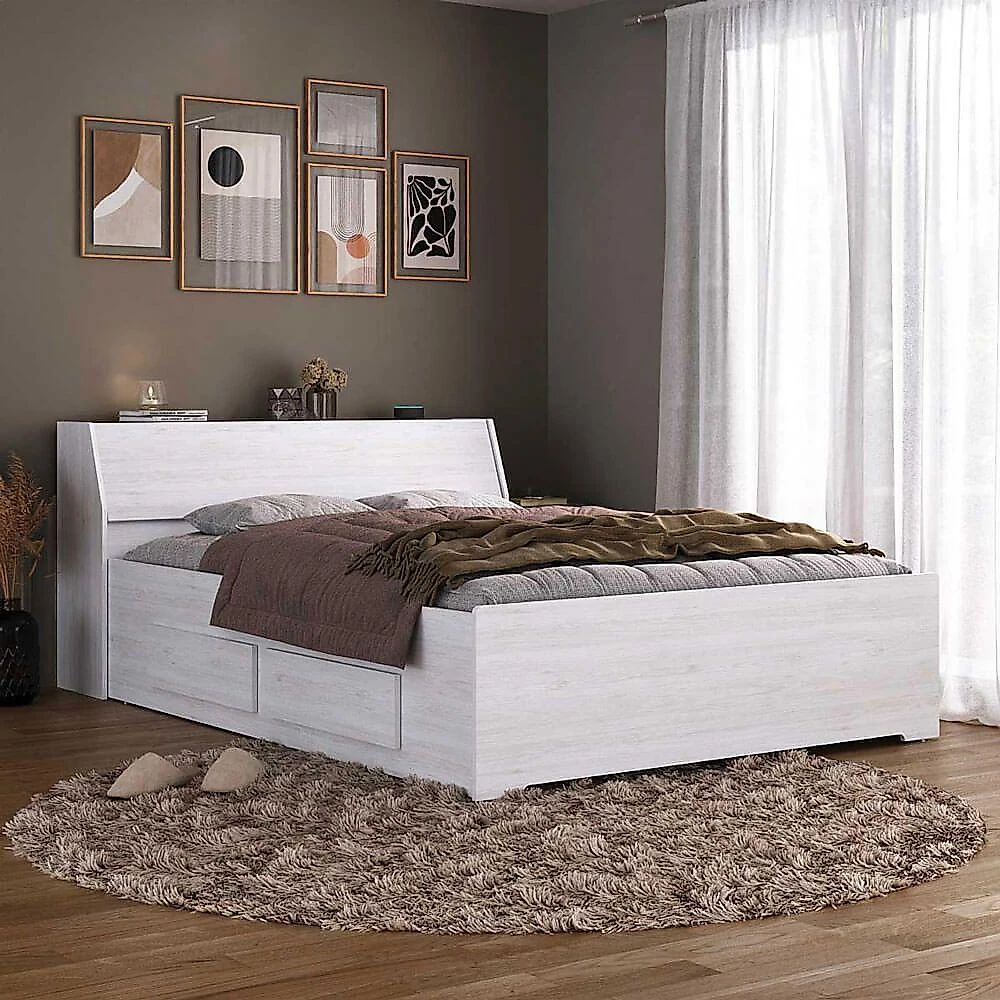 Cama Baú De Casal Com 4 Gavetas Ilan 1251 Carvalho Claro
