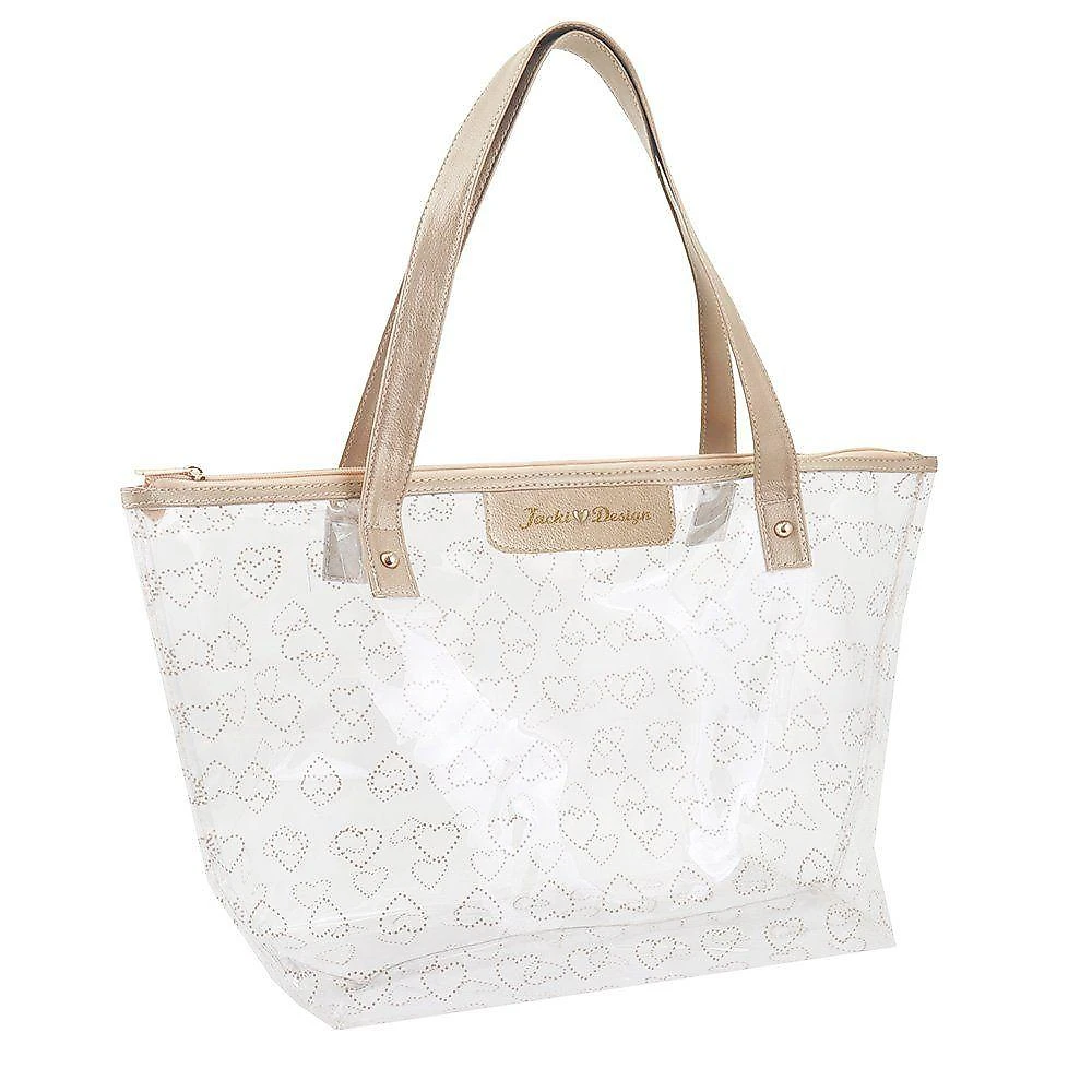 Kit Bolsa Shopper E Necessaire Transparente Love Dourado