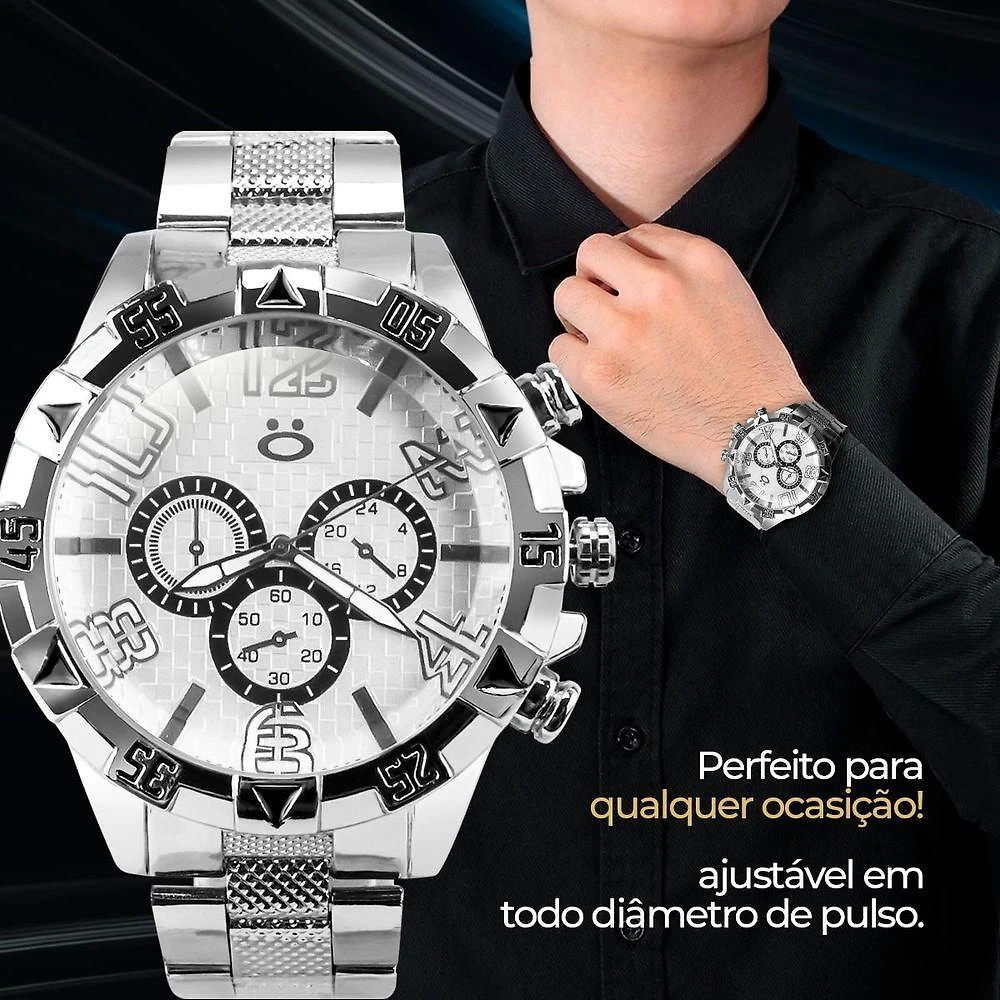 Relogio Prova Dagua Aço Inox + Cordão + Caixa + Pulseira